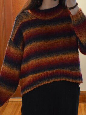 Pistola Red and Blue Striped Cropped Sweater Size S